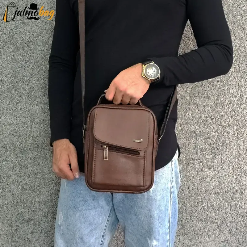 کیف دوشی چرمی اسپرت بزرگ چرم صنعتی مشکی خردلی قهوهای تیره