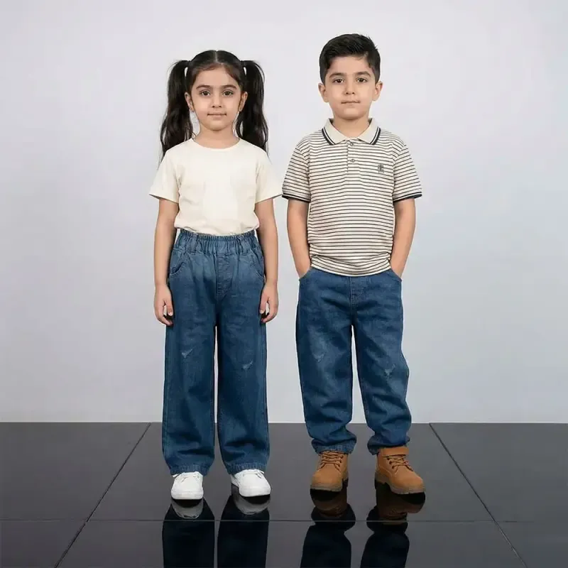 شلوار جین بگ بچهگانه آبی 2 تا 7 سال